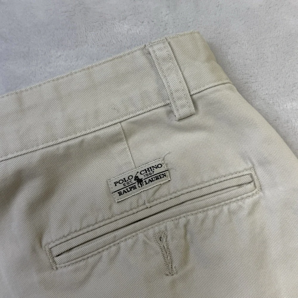 Vintage Polo Ralph Lauren Tyler Short Mens 34 Khaki Tan Pleated Classic Chino
